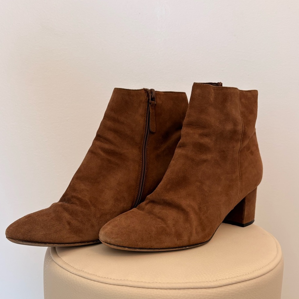J.Crew Brown Suede Ankle Boots Block Heel Zip Booties Size 9